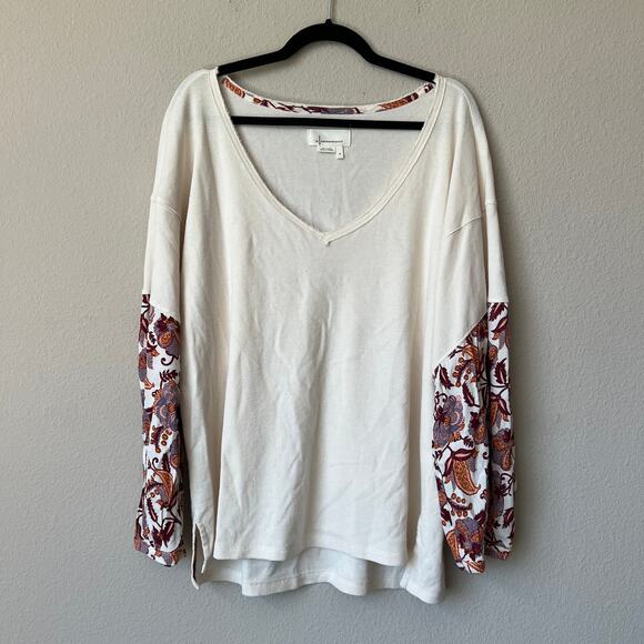 Anthropologie Annette White Waffle Knit Floral Sleeve Top Size M - Picture 2 of 7